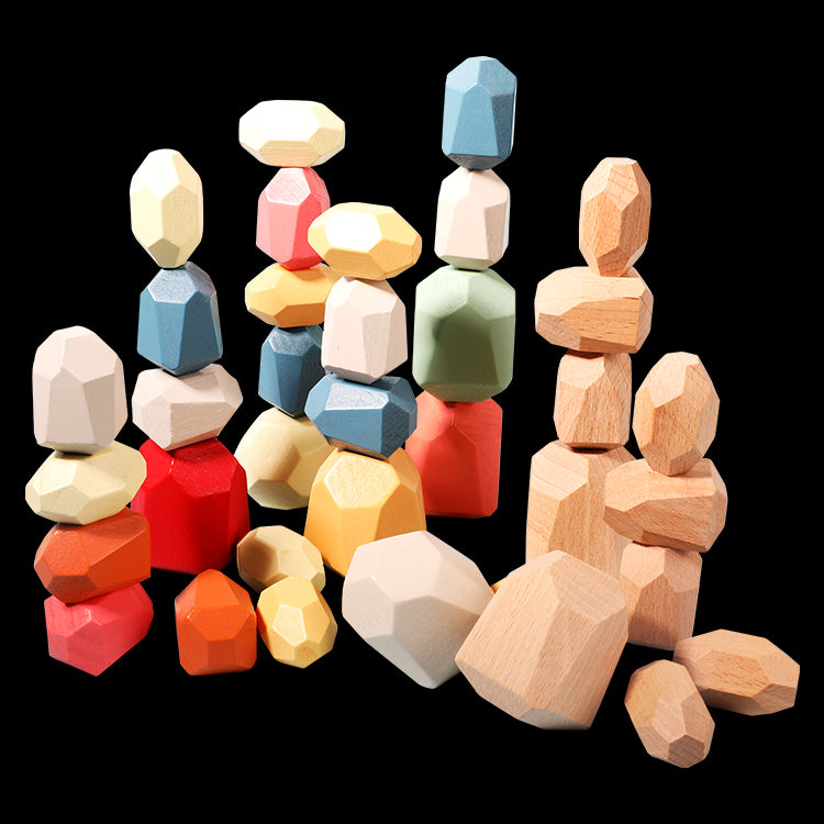 Wooden Building Blocks Set Lightweight Natural Balancing Blocks Colored Wooden Stones Stacking Game Rock Blocks Educational Puzzle Toy (36pcs) Improve Children's Hand-Eye Coordination Imagination