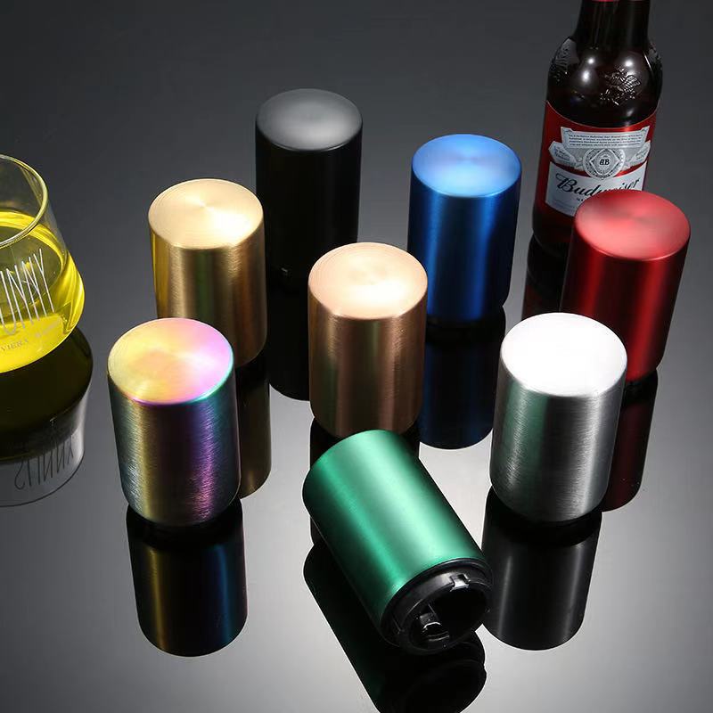 Beer Bottle Opener | Push Down and Pop Off Bottle Opener | Automatic Beer Top Popper | Magnetic Cap Catcher | Stainless Steel | Glass Soda Bottle Decapitator | Fun to Use |