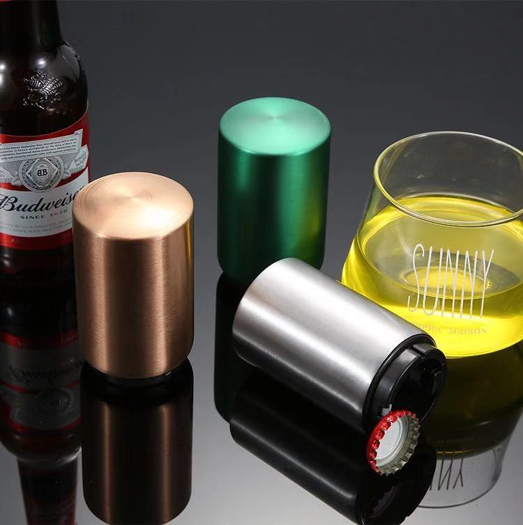 Beer Bottle Opener | Push Down and Pop Off Bottle Opener | Automatic Beer Top Popper | Magnetic Cap Catcher | Stainless Steel | Glass Soda Bottle Decapitator | Fun to Use |