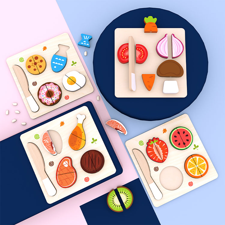 Schneiden von Obst und Gemüse zum Spielen – mit Messer und Schneidebrett – Spielzeug-Küchenzubehör-Sets für Kleinkinder und Kinder (Just Cutting Food)