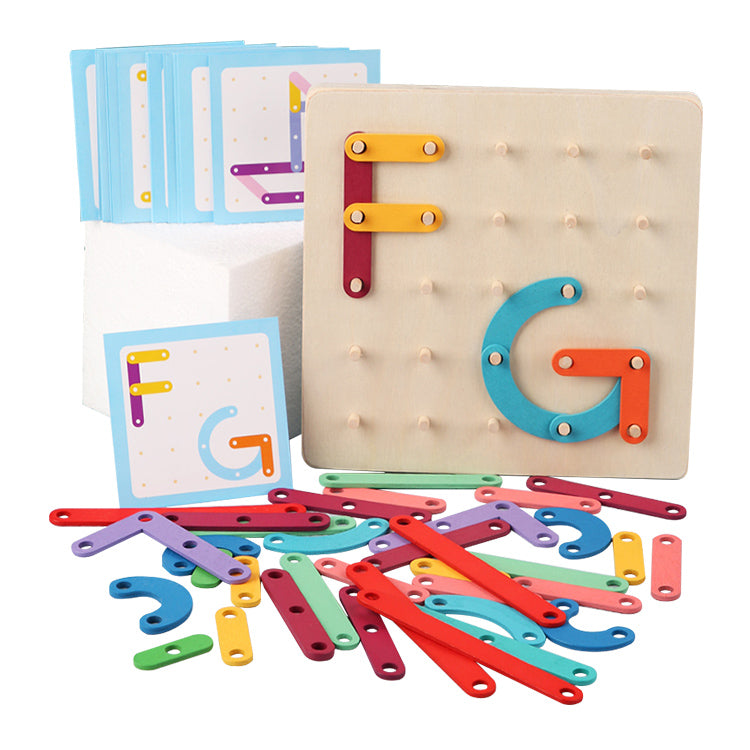 Wooden Letter Number Construction Puzzle Educational Stacking Blocks Toy Set Shape Color Sorter Pegboard Activity Board Sort Game for Kids Gift Preschool Learning STEM Toy