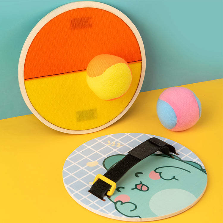 Ein niedliches Cartoon-Design, Wurf- und Fangballspiel, Outdoor-Spiel für Kinder, Hinterhofspiele, Strandspiel für Kinder (aufgerüstet) (2 Paddles 2 Balls)