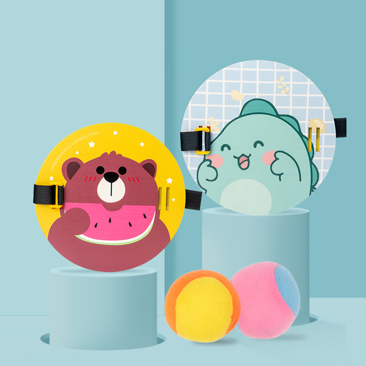 Ein niedliches Cartoon-Design, Wurf- und Fangballspiel, Outdoor-Spiel für Kinder, Hinterhofspiele, Strandspiel für Kinder (aufgerüstet) (2 Paddles 2 Balls)