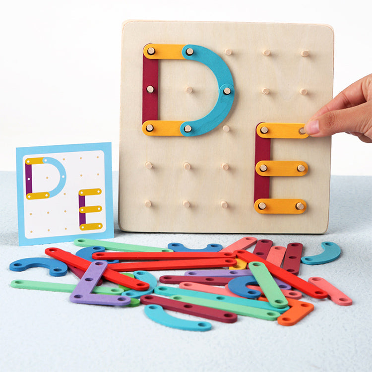 Wooden Letter Number Construction Puzzle Educational Stacking Blocks Toy Set Shape Color Sorter Pegboard Activity Board Sort Game for Kids Gift Preschool Learning STEM Toy