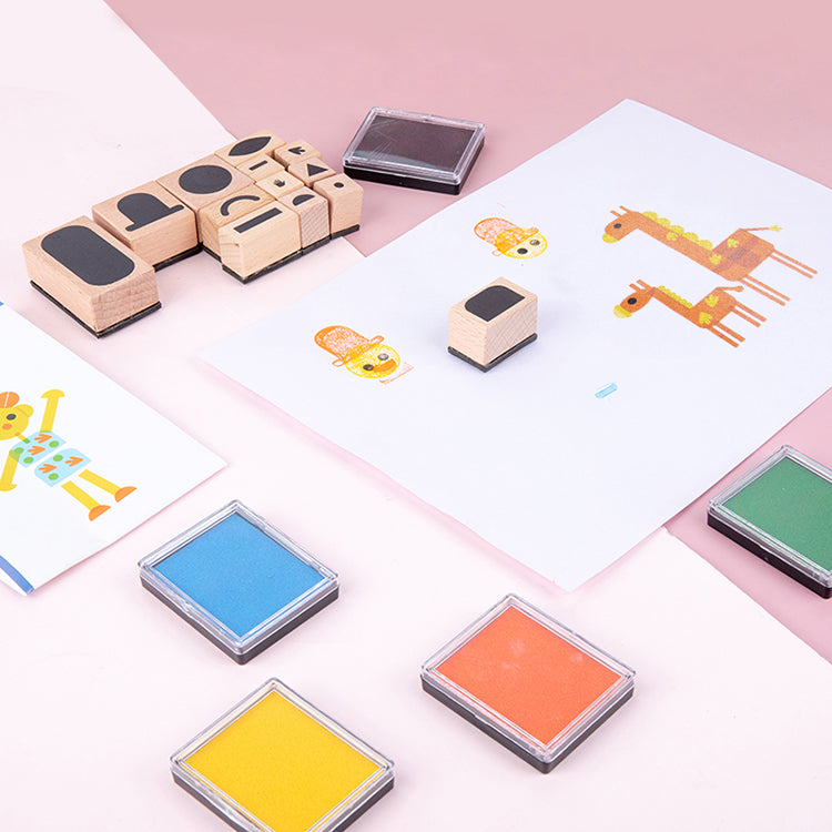 Farbiges Holz-Zauberstempel-Set DIY-Holzstempel-Stempelkissen-Spielzeug für Kinder