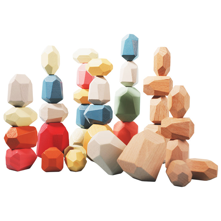 Wooden Building Blocks Set Lightweight Natural Balancing Blocks Colored Wooden Stones Stacking Game Rock Blocks Educational Puzzle Toy (36pcs) Improve Children's Hand-Eye Coordination Imagination