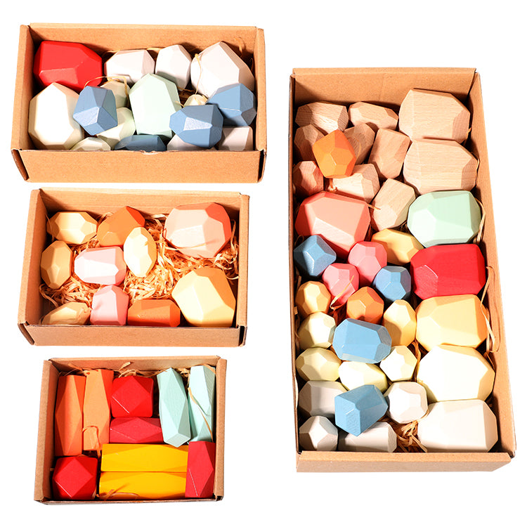 Wooden Building Blocks Set Lightweight Natural Balancing Blocks Colored Wooden Stones Stacking Game Rock Blocks Educational Puzzle Toy (36pcs) Improve Children's Hand-Eye Coordination Imagination