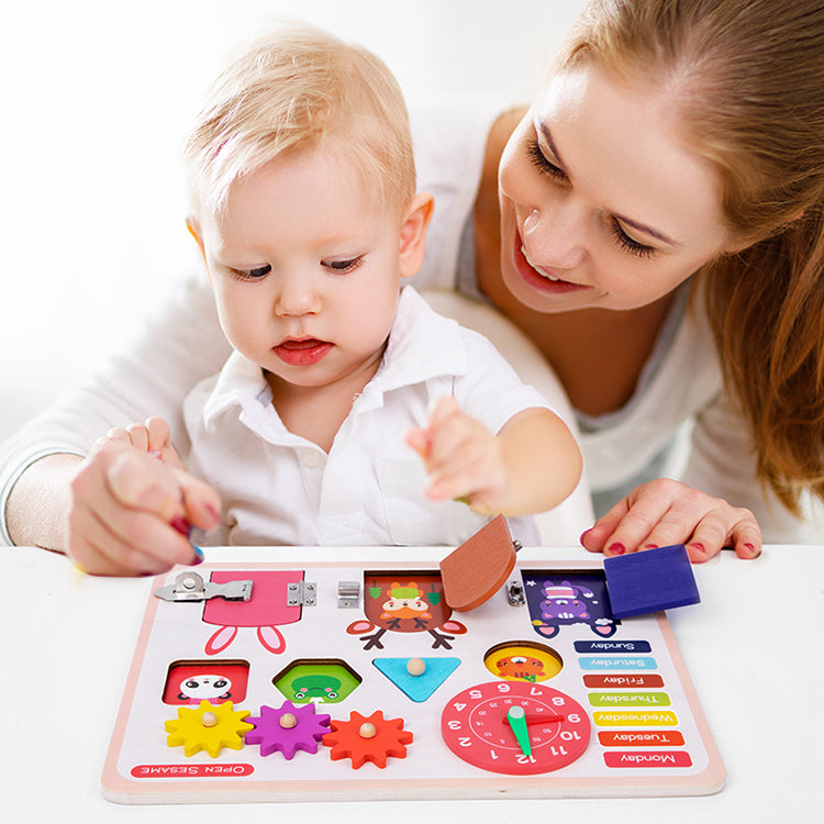 Beschäftigtes Brett aus Holz Montessori-Spielzeug für Kleinkinder Aktivitätsbrett Sensorisches Spielzeug für Kleinkinder 1-3 Beschäftigtes Brett für 1-jähriges Reisespielzeug Lernaktivitäten Motorikspielzeug für Kleinkinder 1-3