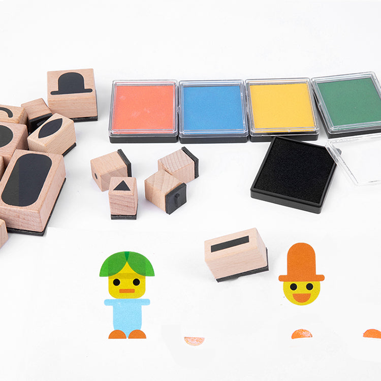 Farbiges Holz-Zauberstempel-Set DIY-Holzstempel-Stempelkissen-Spielzeug für Kinder