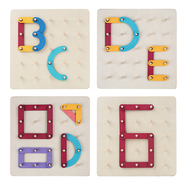 Wooden Letter Number Construction Puzzle Educational Stacking Blocks Toy Set Shape Color Sorter Pegboard Activity Board Sort Game for Kids Gift Preschool Learning STEM Toy