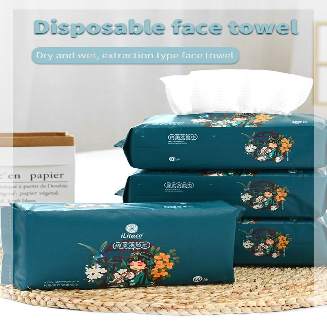 iLilace Dry Cotton Soft Facial Tissue Disposable Makeup Removing Facial Towels Ultra Soft Dry And Wet Use Wipes For Sensitive Skin(60pieces)