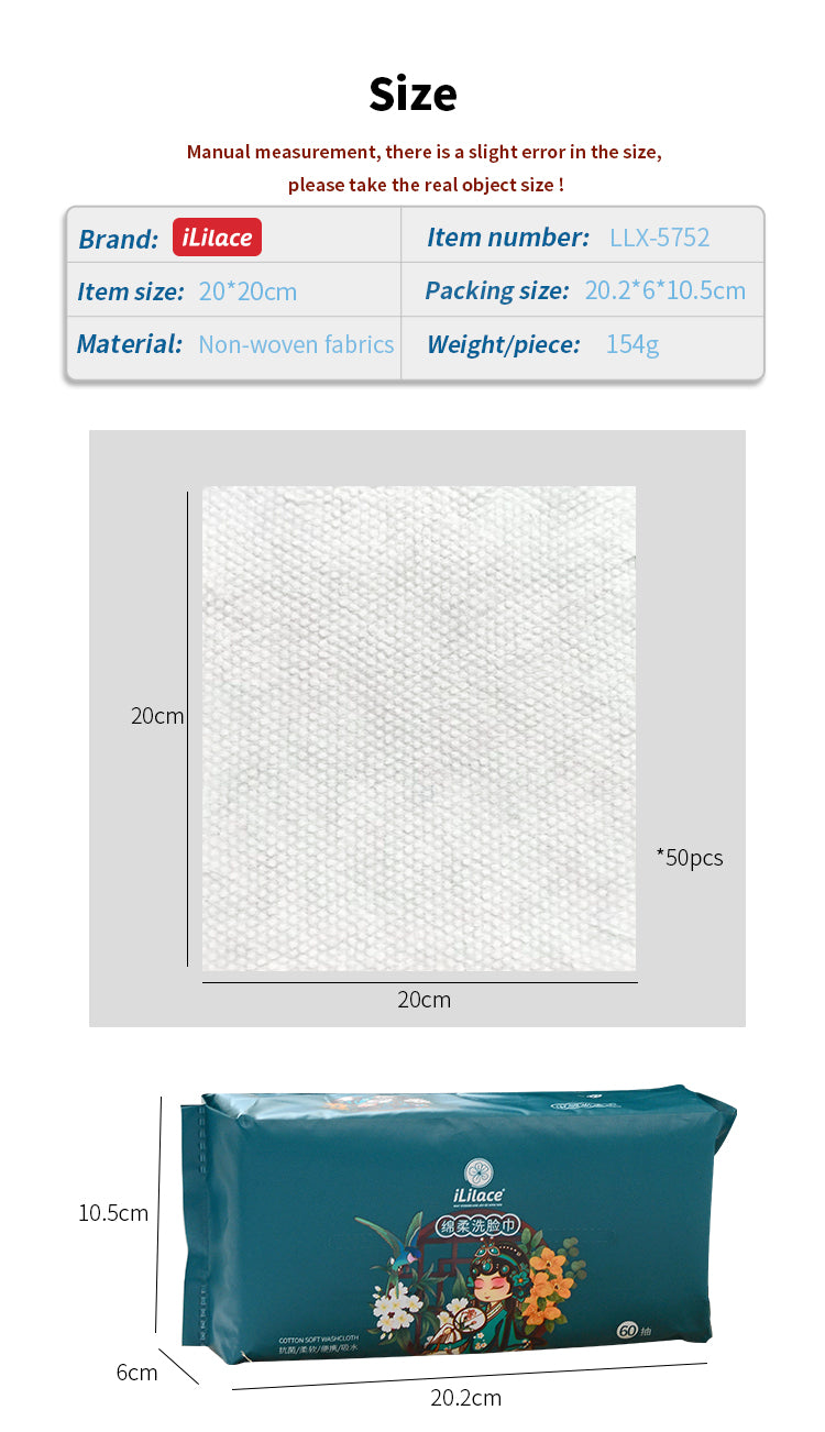 iLilace Dry Cotton Soft Facial Tissue Disposable Makeup Removing Facial Towels Ultra Soft Dry And Wet Use Wipes For Sensitive Skin(60pieces)