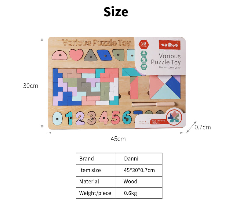 Spielzeug 5-in-1-Multifunktionsspielzeug aus Holz, pädagogische Matheform, Zahl, Holzpuzzle für Kinder