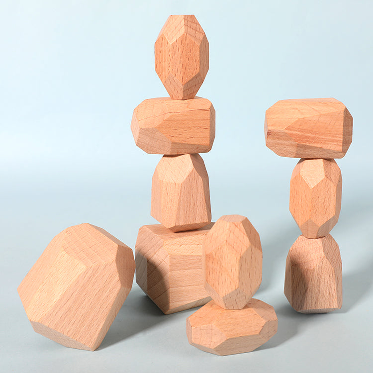 Wooden Building Blocks Set Lightweight Natural Balancing Blocks Colored Wooden Stones Stacking Game Rock Blocks Educational Puzzle Toy (36pcs) Improve Children's Hand-Eye Coordination Imagination