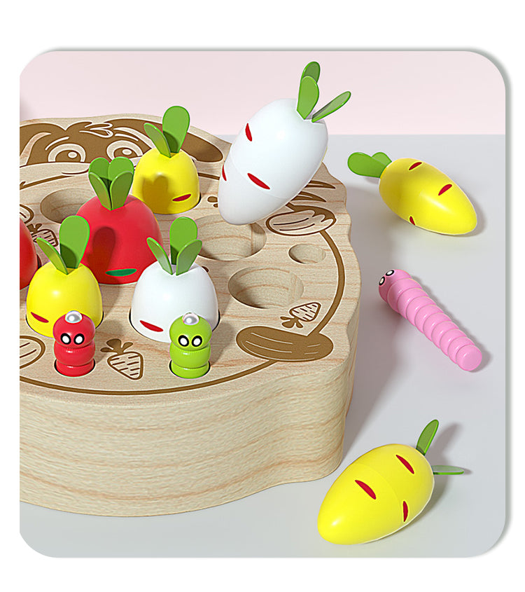 Neues Montessori-Spielzeug für Kinder aus Holz, magnetisches Angelspiel, Happy Farm, Holz, Rabit zieht Rettich, Spielzeug für Kleinkinder