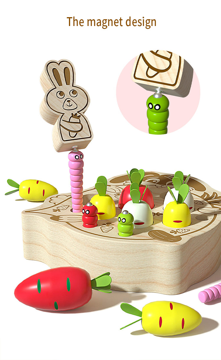 Neues Montessori-Spielzeug für Kinder aus Holz, magnetisches Angelspiel, Happy Farm, Holz, Rabit zieht Rettich, Spielzeug für Kleinkinder