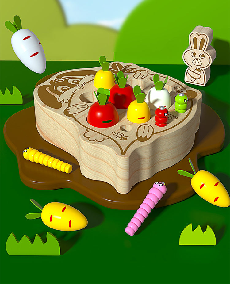 Neues Montessori-Spielzeug für Kinder aus Holz, magnetisches Angelspiel, Happy Farm, Holz, Rabit zieht Rettich, Spielzeug für Kleinkinder