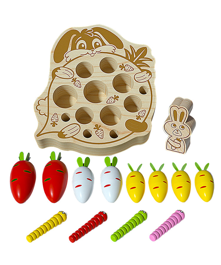 Neues Montessori-Spielzeug für Kinder aus Holz, magnetisches Angelspiel, Happy Farm, Holz, Rabit zieht Rettich, Spielzeug für Kleinkinder
