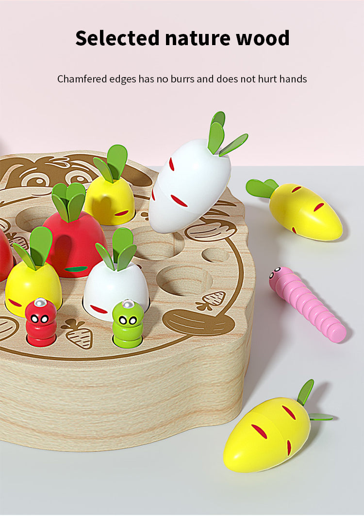 Neues Montessori-Spielzeug für Kinder aus Holz, magnetisches Angelspiel, Happy Farm, Holz, Rabit zieht Rettich, Spielzeug für Kleinkinder