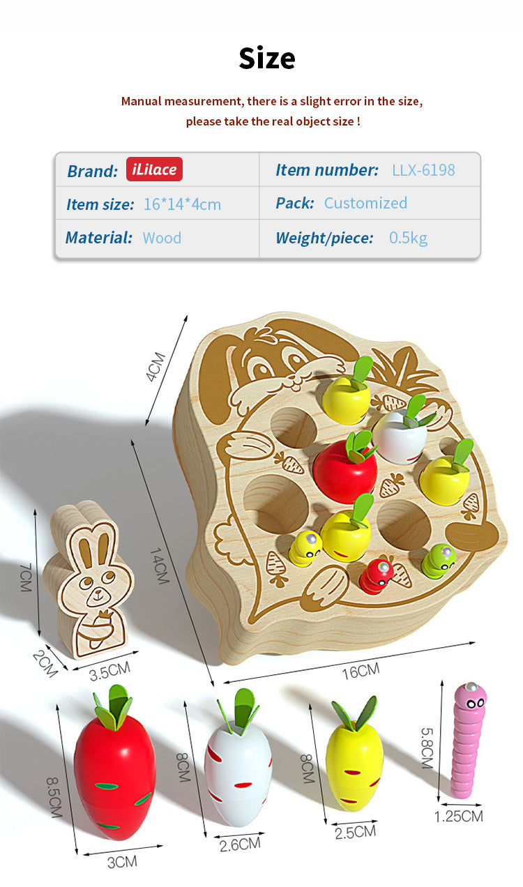 Neues Montessori-Spielzeug für Kinder aus Holz, magnetisches Angelspiel, Happy Farm, Holz, Rabit zieht Rettich, Spielzeug für Kleinkinder