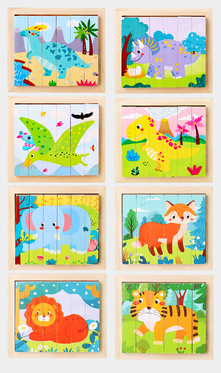Kleinkinder Erstaunliches vierseitiges rotierendes Puzzle aus Holz Tierpuzzlebrett mit Flash-Karte Lernspielzeug für Jungen und Mädchen im Alter von 2–5 Jahren
