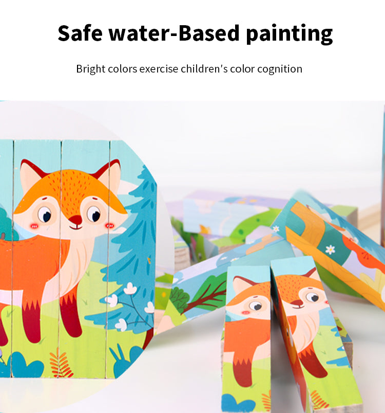 Kleinkinder Erstaunliches vierseitiges rotierendes Puzzle aus Holz Tierpuzzlebrett mit Flash-Karte Lernspielzeug für Jungen und Mädchen im Alter von 2–5 Jahren