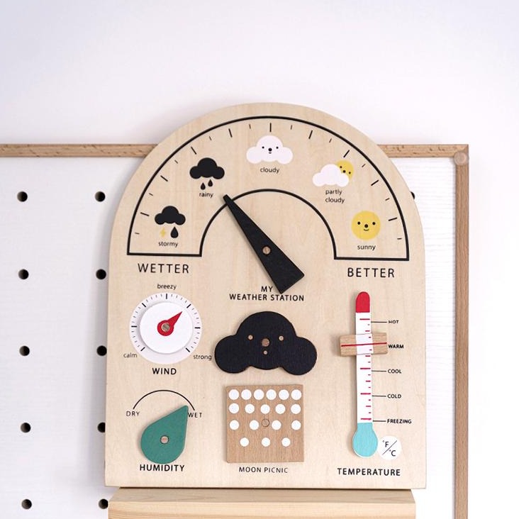 A Child's Weather Station Busy Board Toy Kids Montessori Toys For 3-5 Years Old Wooden Weather Learning Station Board Educational Toys Gift For Kids