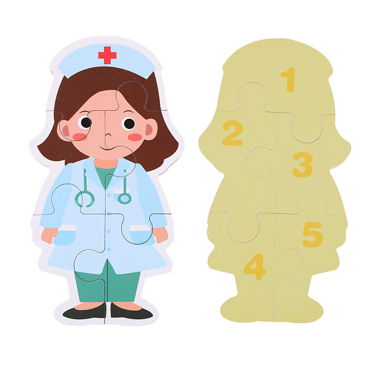 Disney Career Puzzle, Doctor, Teacher, Police, Fireman, Aviator, and Chef Mix and Match Dress-Up Wooden Play Set (33 pcs) For Improving Children's Hand-on Ability