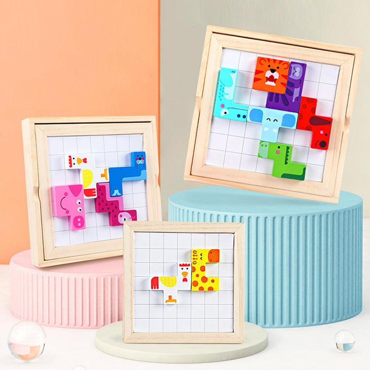 動物キューブパズル 木製パズル 頭の体操 おもちゃ ビルディングブロック ゲーム 木製パズル 知育玩具 未就学児 子供用