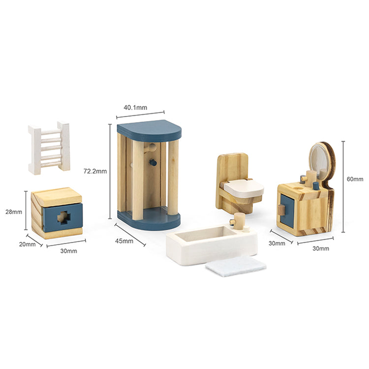 Toddlers Wooden Dollhouse Furniture Family Bathroom Set Toy For Kids 2-5 Years Old