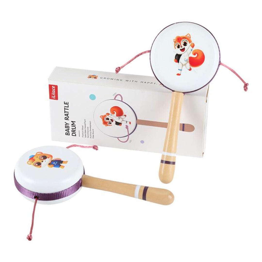 Baby Rattle Drum Toddler Musical Instruments Sets Educational Wood Toys with Storage Box for Boys and Girls