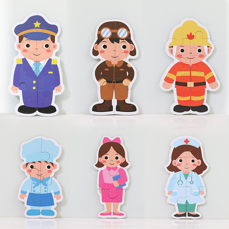 Disney Career Puzzle, Doctor, Teacher, Police, Fireman, Aviator, and Chef Mix and Match Dress-Up Wooden Play Set (33 pcs) For Improving Children's Hand-on Ability
