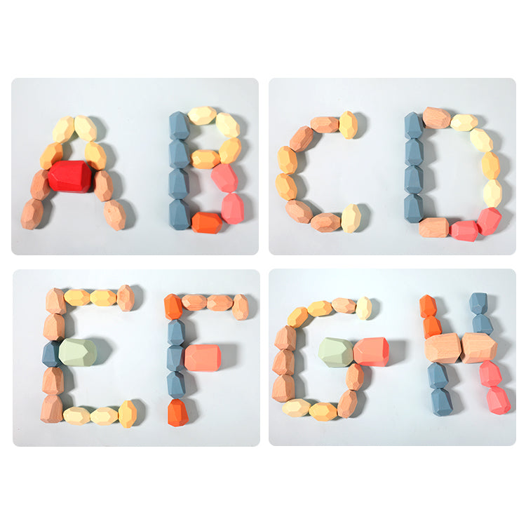 Wooden Building Blocks Set Lightweight Natural Balancing Blocks Colored Wooden Stones Stacking Game Rock Blocks Educational Puzzle Toy (36pcs) Improve Children's Hand-Eye Coordination Imagination