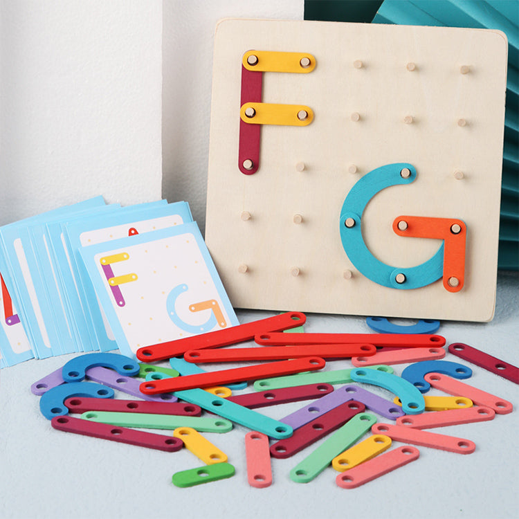 Wooden Letter Number Construction Puzzle Educational Stacking Blocks Toy Set Shape Color Sorter Pegboard Activity Board Sort Game for Kids Gift Preschool Learning STEM Toy