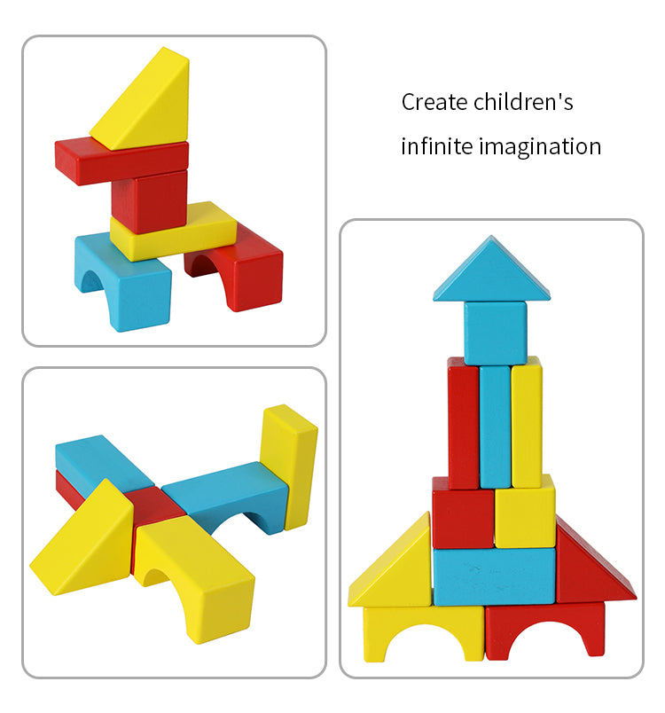Bauen Sie Holzklötze zusammen. Kindererziehungslernen Baubausteine Spielzeug Set Stapeln von Ziegeln