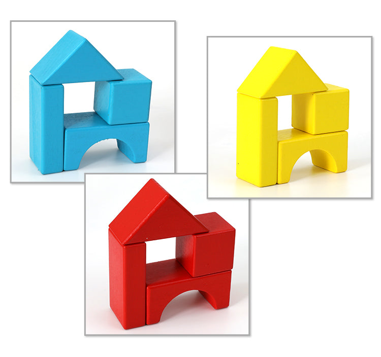 Bauen Sie Holzklötze zusammen. Kindererziehungslernen Baubausteine Spielzeug Set Stapeln von Ziegeln