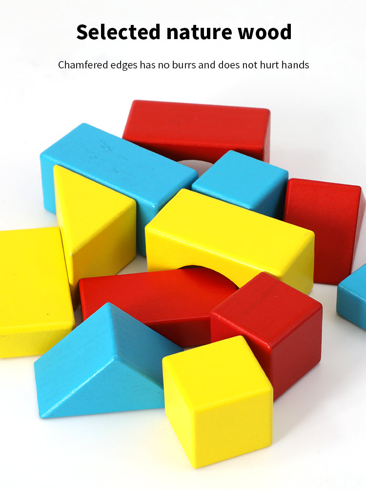 Bauen Sie Holzklötze zusammen. Kindererziehungslernen Baubausteine Spielzeug Set Stapeln von Ziegeln