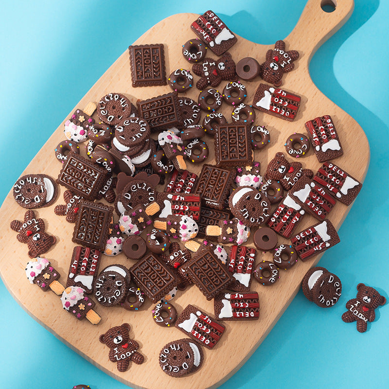 Chocolate Bear Biscuit Cream Resin Flatbacks Accessories DIY Simulation Food