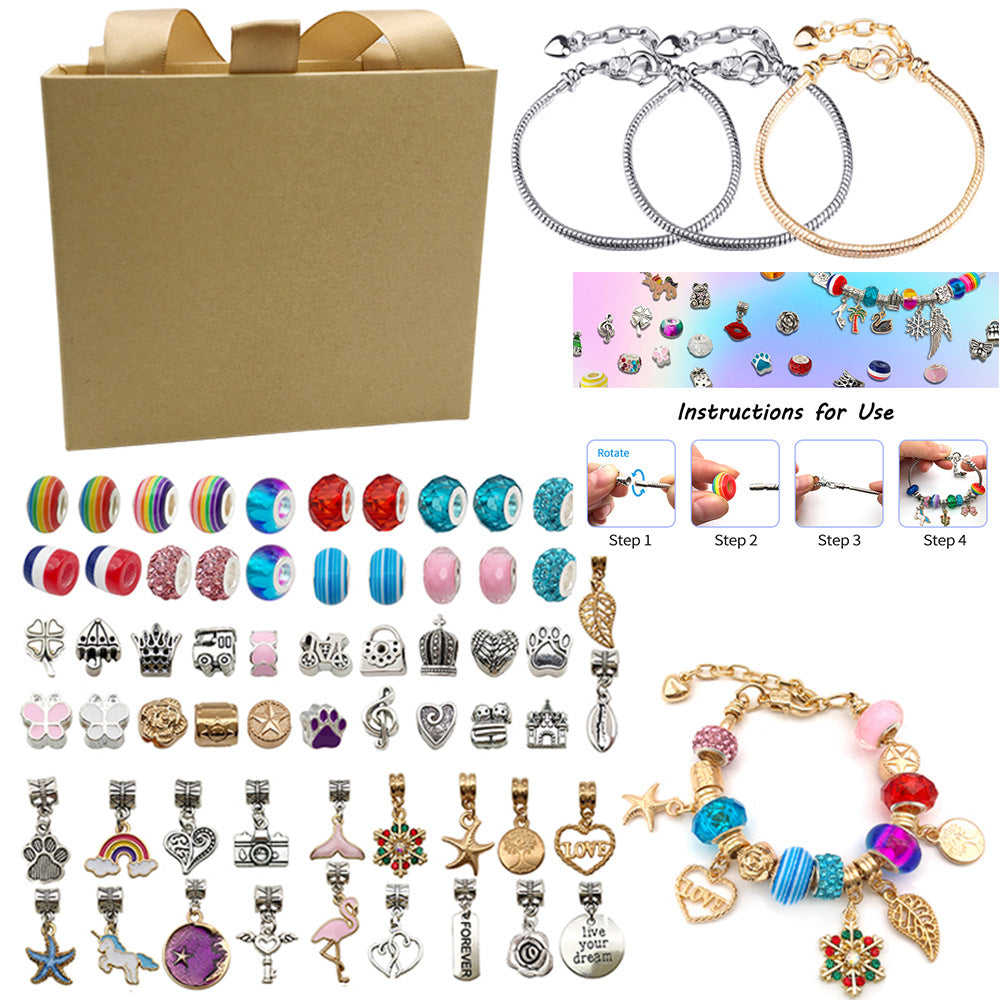 Pink Gift Set Children's Creative DIY Handmade Crystal Bracelet Jewelry Metal