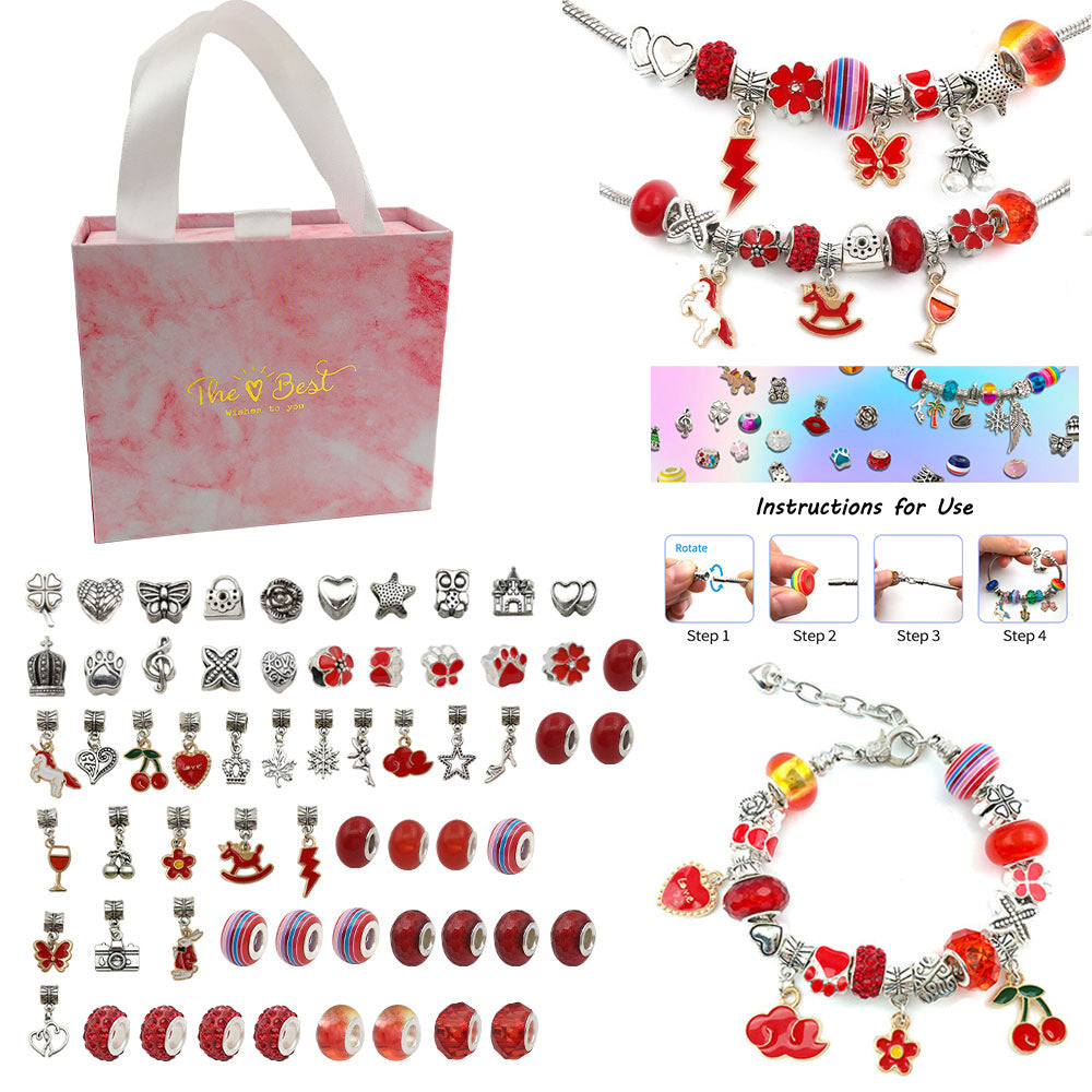 Pink Gift Set Children's Creative DIY Handmade Crystal Bracelet Jewelry Metal