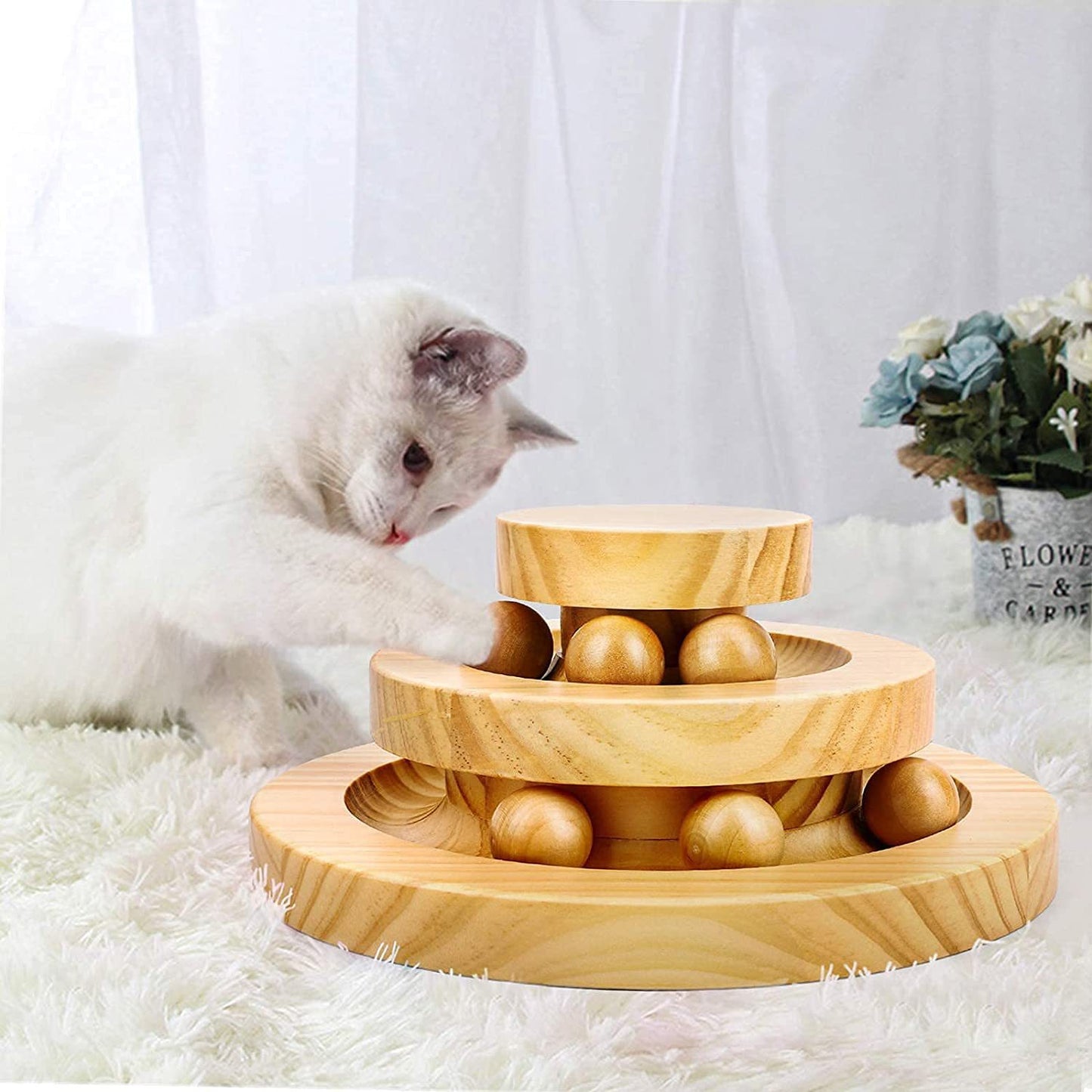 Katzenkugelbahn, Katzenkugelspielzeug, Kitty Toys Roller, 2-stufiger Katzenkugelturm Interaktives Katzenspielzeug