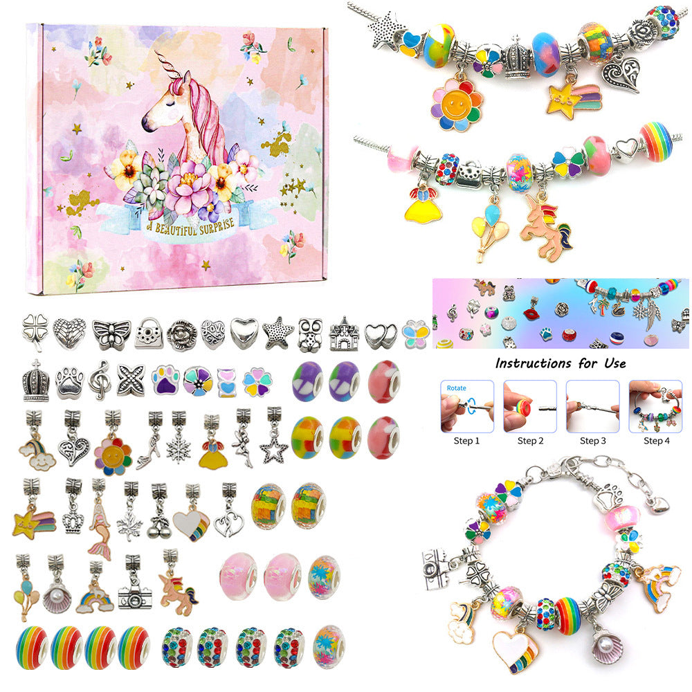 Pink Gift Set Children's Creative DIY Handmade Crystal Bracelet Jewelry Metal