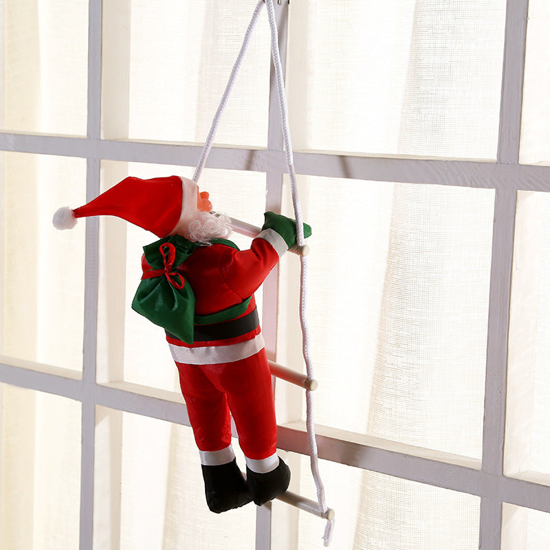 Christmas Ornament- 3 Santa Claus Climbing on Rope Ladder