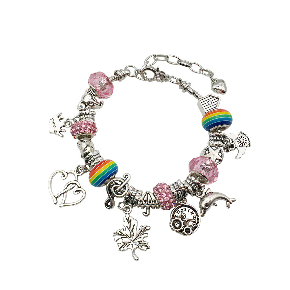 Pink Gift Set Children's Creative DIY Handmade Crystal Bracelet Jewelry Metal