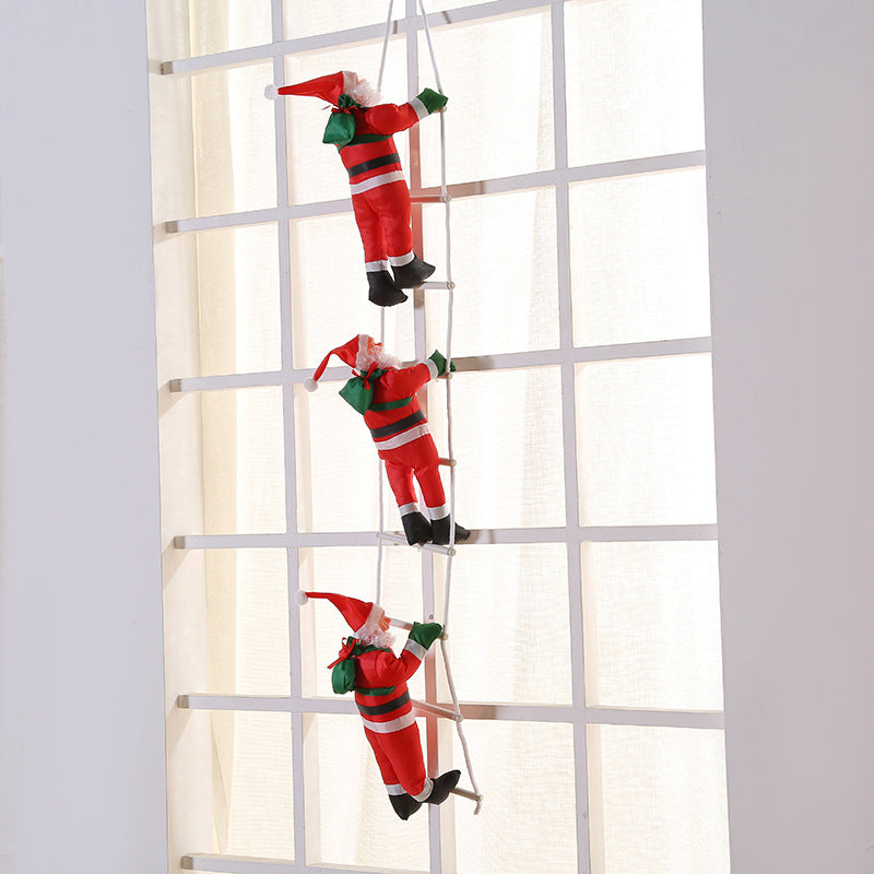 Christmas Ornament- 3 Santa Claus Climbing on Rope Ladder