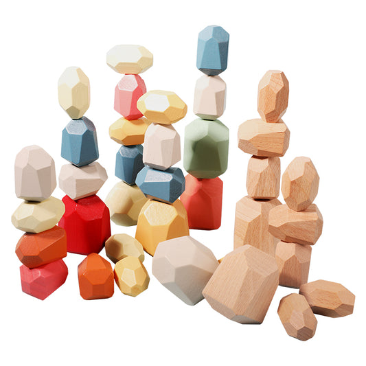 Wooden Building Blocks Set Lightweight Natural Balancing Blocks Colored Wooden Stones Stacking Game Rock Blocks Educational Puzzle Toy (36pcs) Improve Children's Hand-Eye Coordination Imagination