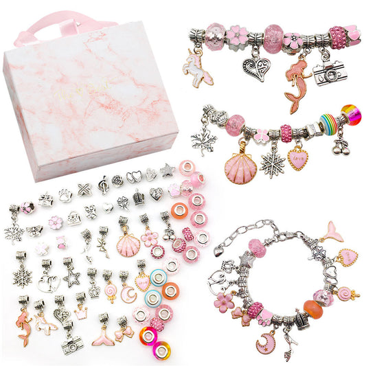 Pink Gift Set Children's Creative DIY Handmade Crystal Bracelet Jewelry Metal